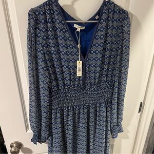 Max Studio Blue Geometric Long Sleeve Dress